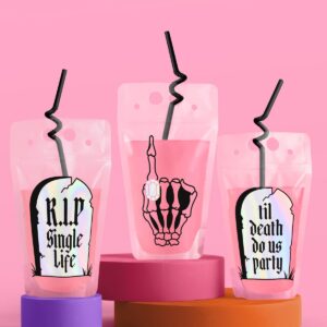 xo, Fetti Bachelorette RIP Single Life Drink Pouches - 15 pcs, Iridescent | Bachelorette Party Decorations, Bride or Die Drinkware, Bridesmaid Favor, Til Death Do Us Party + Bridal Shower Supplies