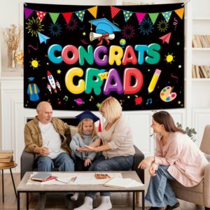 Unibday Kindergarten Graduation Decorations, 2024 Kindergarten Graduation Banner,70x43 Inch Preschool Congrats Grad Banner Pre K Graduation Party Backdrop for Kids Graduation Yard Decorations, Black