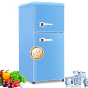 euasoo fls-80-blue 3.5cu.ft compact refrigerator, small refrigerator with freezer, retro fridge with dual door, 7 level adjustable thermostat for garage, dorm,bedroom, office, apartment