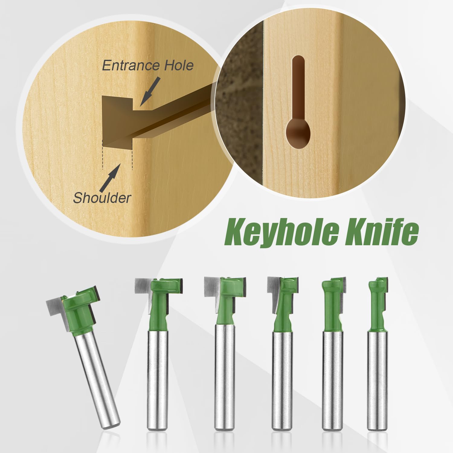 6pcs Keyhole Router Bits Set, 1/4in Shank T Slot Cutter Set Router Bits Woodworking T Track Slot Cutter for 1/4 & 5/16 & 3/8 & 9/16 & 1/2 & 5/8 inch Blade Diameter