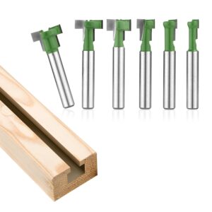 6pcs Keyhole Router Bits Set, 1/4in Shank T Slot Cutter Set Router Bits Woodworking T Track Slot Cutter for 1/4 & 5/16 & 3/8 & 9/16 & 1/2 & 5/8 inch Blade Diameter