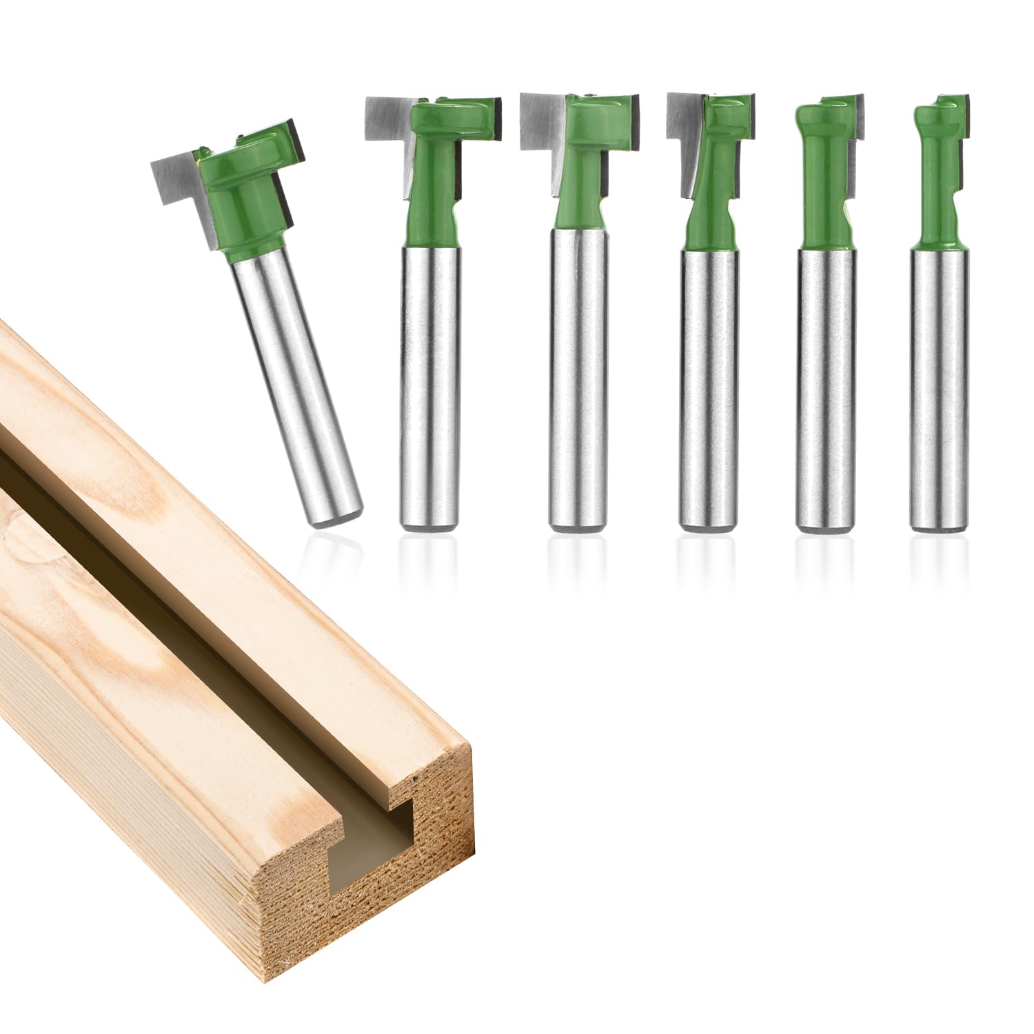 6pcs Keyhole Router Bits Set, 1/4in Shank T Slot Cutter Set Router Bits Woodworking T Track Slot Cutter for 1/4 & 5/16 & 3/8 & 9/16 & 1/2 & 5/8 inch Blade Diameter