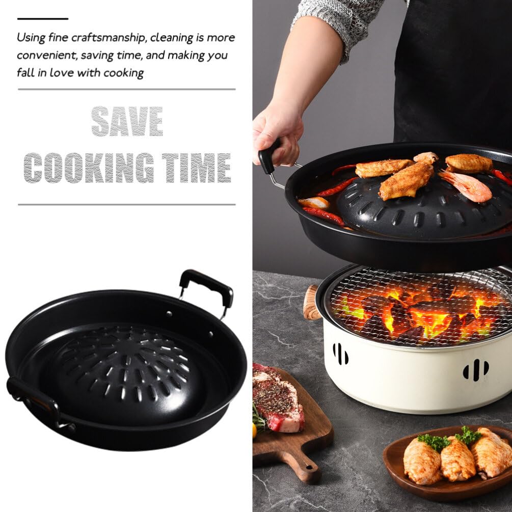 MAGICLULU Bulgogi Tray Pan Grill Topper Pan Korean Bbq Metal Grilling Tray Vegetable Egg Pork Beef Meat Grill Pan for Shabu Hot Pot Grilling Accessory