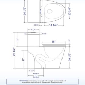 WOODBRIDGEE One Piece Toilet with Soft Closing Seat, Chair Height, 1.28 GPF Dual, Water Sensed, 1000 Gram MaP Flushing Score Toilet with Chorme Button, White,T0001-F-C