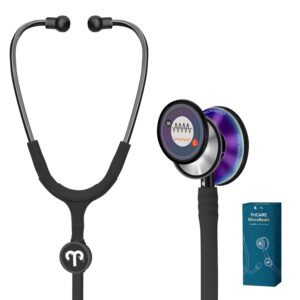 fricare black stethoscope - dual-sided stethoscopes for nurses, cardiology, clinical - hear heart & s1 s2 sounds easily, microbeats harmony with 12 constellation tags, rainbow chestpiece, 31.5''