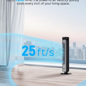 Ezify Tower Fan for Bedroom 40 Inch, 25ft/s Velocity Floor Fan, 30dB Quiet Standing Fan, 90° Oscillating Fan, 6 Speeds, 4 Modes, 12H Timer, Cooling Fan with Remote for Home Living Room Office, Black