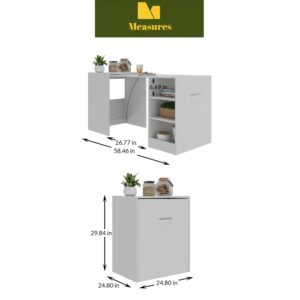 Multimóveis Office Desk Table with Storage Shelves and Printer Stand, Modern, Folding Compact Corner Computer Desk for Gaming, Work, Study, Bedroom or Home Office Desks, 3 Shelf, White, 60 Inch