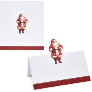 100 Pack Christmas Place Cards Holiday Seating Name Card Die Cut Xmas Santa Claus Table Setting Folded Paper Tent Cards for Winter Dinner Wedding Tables Placement Party Decorations 2" x 3.5"