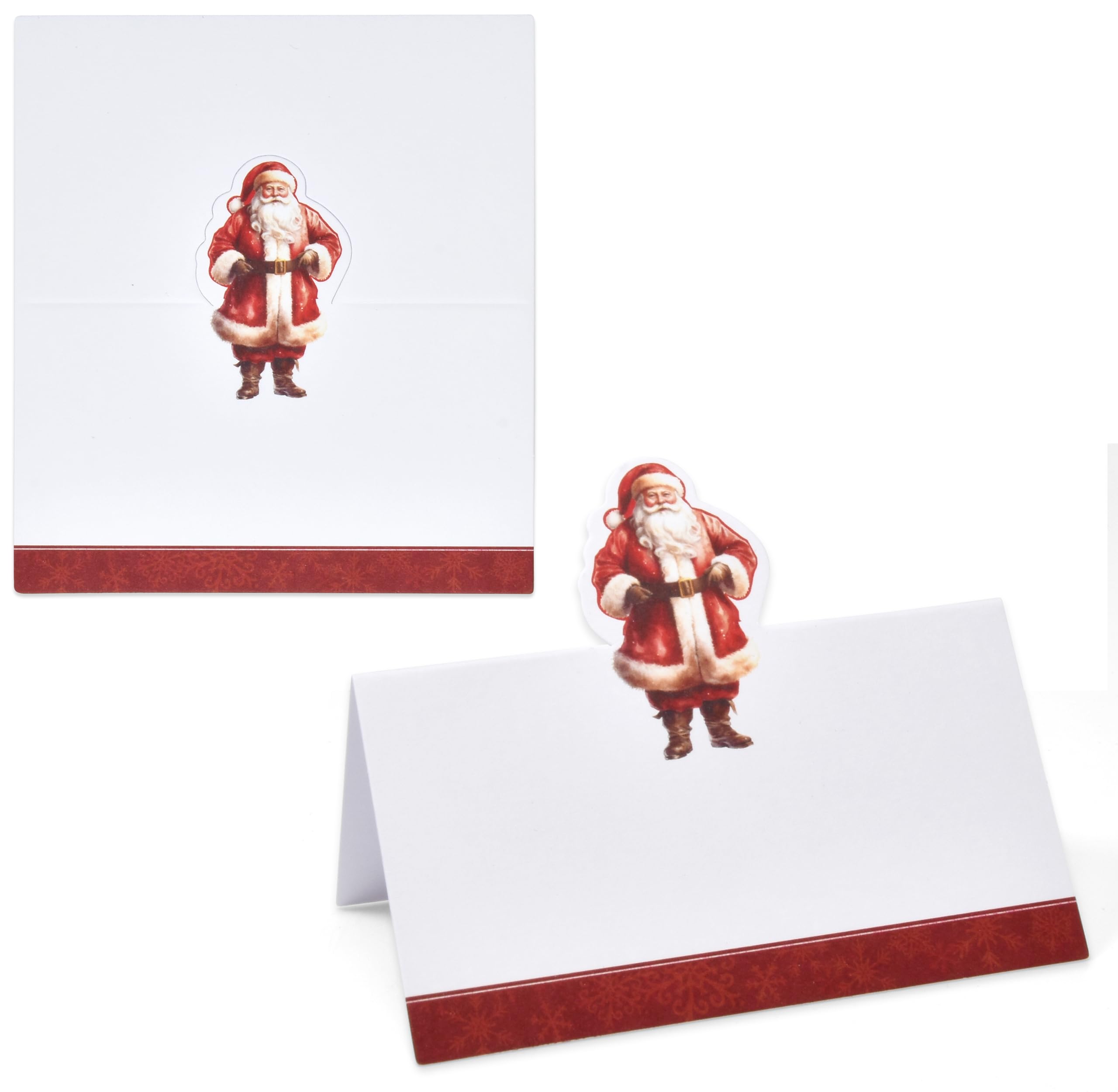 100 Pack Christmas Place Cards Holiday Seating Name Card Die Cut Xmas Santa Claus Table Setting Folded Paper Tent Cards for Winter Dinner Wedding Tables Placement Party Decorations 2" x 3.5"