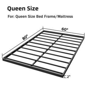 THEOCORATE Queen Box Spring,2 Inch Bunkie Board Bed Slat Replacement Low Profile Mattress Foundation.Heavy Duty Structure,Noise Free, Non-Slip, Easy Assembly (Not Included Cover Set)