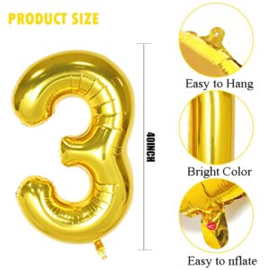 Rukinovi 40 Inch Numbers Birthday Party Balloon,Numbers 3 Gold Balloons for 3 13 23 30 31 32 33 34 35 36 37 38 39 Birthday Party,Anniversary, Graduation etc Party Decorations