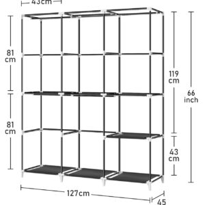 YOUUDI Portable Closet 50 Inch Wardrobe Closet for Hanging Clothes with Grey Non-Woven Fabric Cover and 5 Hanging Rods, Quick and Easy Assembly