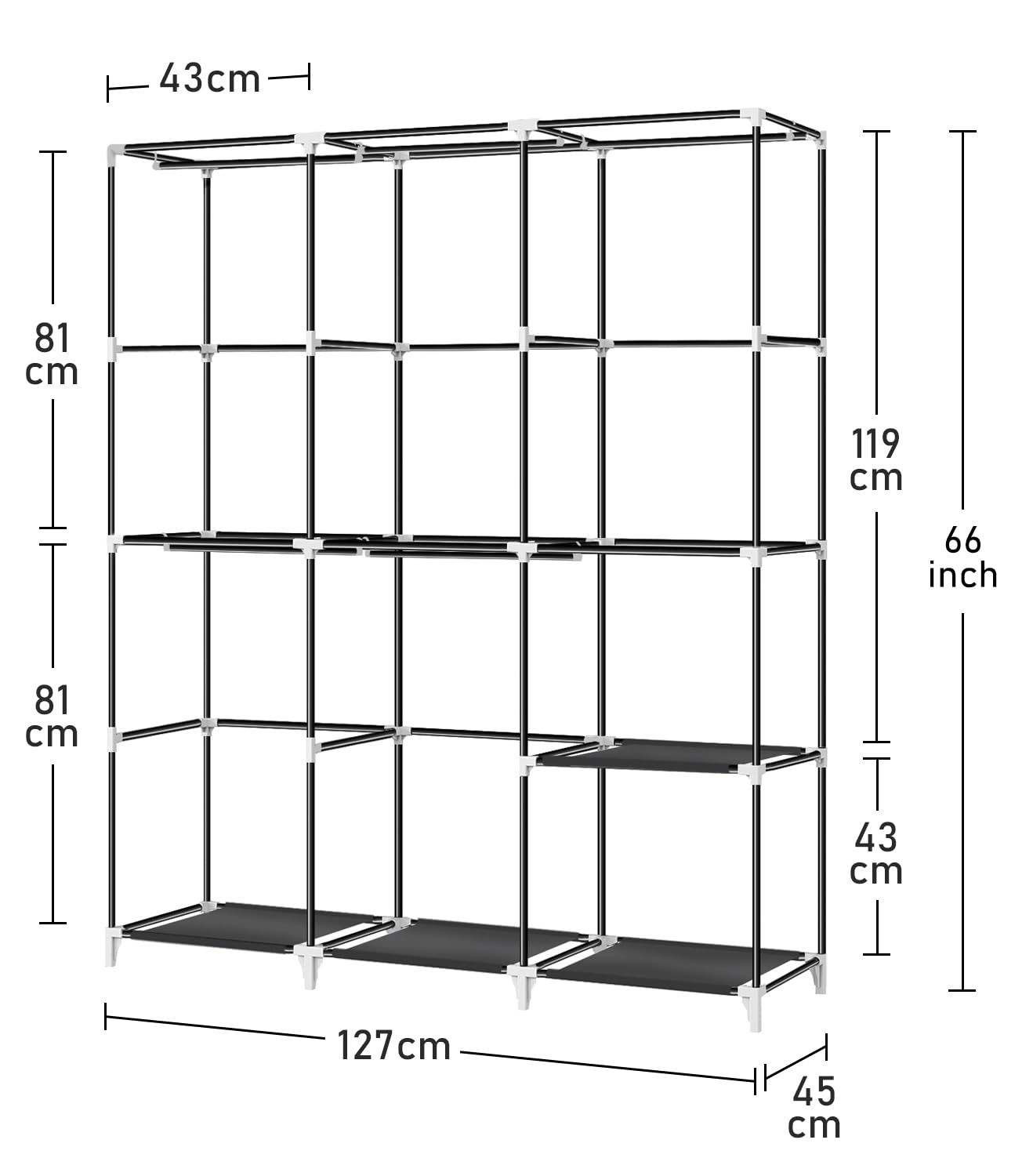 YOUUDI Portable Closet 50 Inch Wardrobe Closet for Hanging Clothes with Grey Non-Woven Fabric Cover and 5 Hanging Rods, Quick and Easy Assembly