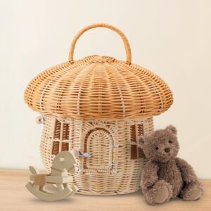 Handmade Wicker Mushroom-Shaped Storage Basket for Outdoor, Kids, Decor, Photography Props