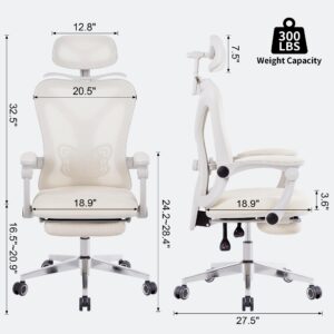 Hramk Ergonomic Office Chair with Footrest, Mesh Home Office Desk Chair with Adjustable Lumbar Support and Headrest, Comfortable Gaming Computer Chair for Study Work