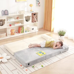 Givjoy Folding Sofa Bed Floor Mattress for Kids with Pillow, Toddler Washable Folding Floor Nap Mat for Sleeping Daycare, Child Fold Up Sofa Futon Folding Chair Bed with Storage Bag for Girls and Boys