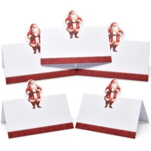 100 Pack Christmas Place Cards Holiday Seating Name Card Die Cut Xmas Santa Claus Table Setting Folded Paper Tent Cards for Winter Dinner Wedding Tables Placement Party Decorations 2" x 3.5"