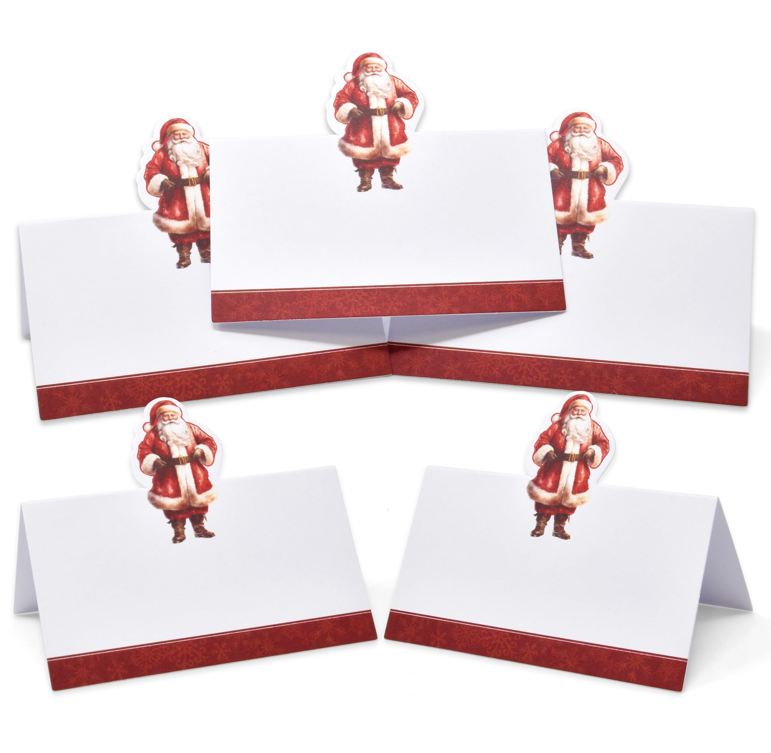 100 Pack Christmas Place Cards Holiday Seating Name Card Die Cut Xmas Santa Claus Table Setting Folded Paper Tent Cards for Winter Dinner Wedding Tables Placement Party Decorations 2" x 3.5"