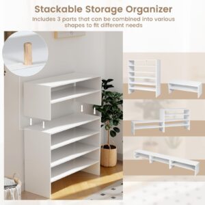 COSTWAY 6-Tier Shoe Rack, Extra Wide Shoe Shelf Organizer with Stackable Design, 31" Freestanding Storage Shoe Stand for Small Space Entryway Hallway Closet (White)