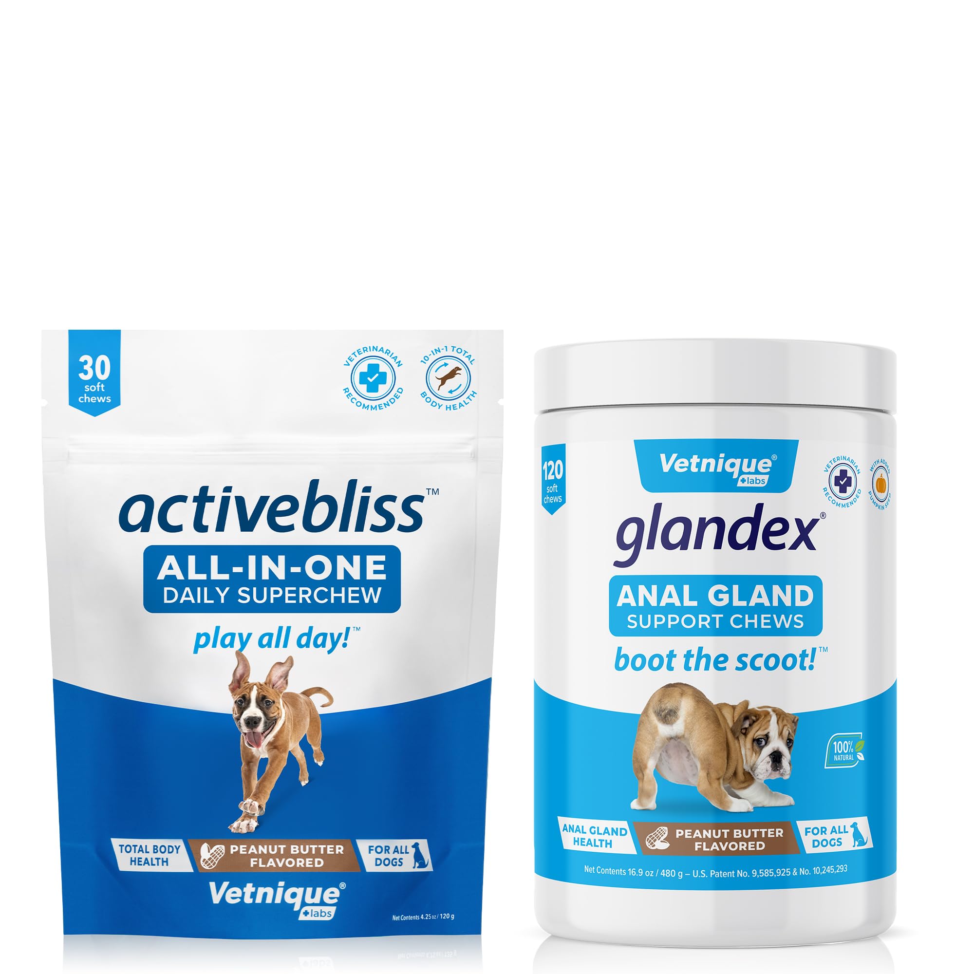 Activebliss Daily All-in-One Superchew 30ct & Glandex for Dogs Anal Gland Support Chews 120ct Bundle Daily Chewable Canine Multivitamin and Anal Gland Supplement for Dogs