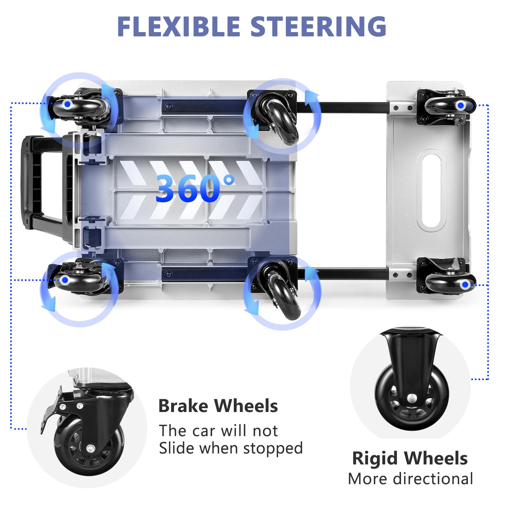 KEDSUM Aluminum Panel Folding Hand Truck Dolly, 90 & 135° Foldable Dolly Cart, Heavy Duty Luggage Cart, Platform Cart Utility Cart with 6 Wheels & 2 Lashing Straps for Moving, Travel, Shopping Use