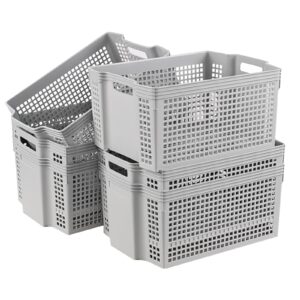 vadidiya stacking plastic storage basket, 6-pack plastic organizer bins, gray