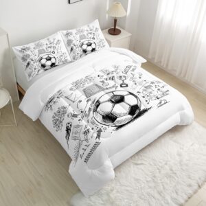 Nttopship Soccer Bedding Comforter Set Queen Size for Kids Teens and Adults Football Printed Quilt Set for Bedroom Soft Microfiber All Season Print Quilt Set with 1 Comforter and 2 Pillowcases