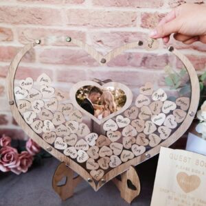 JokLGrs Heart Wedding Guest Book Alternative, Wood Guest Book Wedding Reception with 100pcs Wooden Hearts and Drop Box, Rustic Wedding Sign Decor for Reception and Ceremony Party