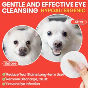 MCTRHG Dog Eye Wipes, Tear Stain Remover for Dogs & Cats 100 PCS, Gently Remove Eye Tear Stains, Eye Discharges and Debris, Natural Formulated Pet Eye Wipes for Cleaning & Soothing