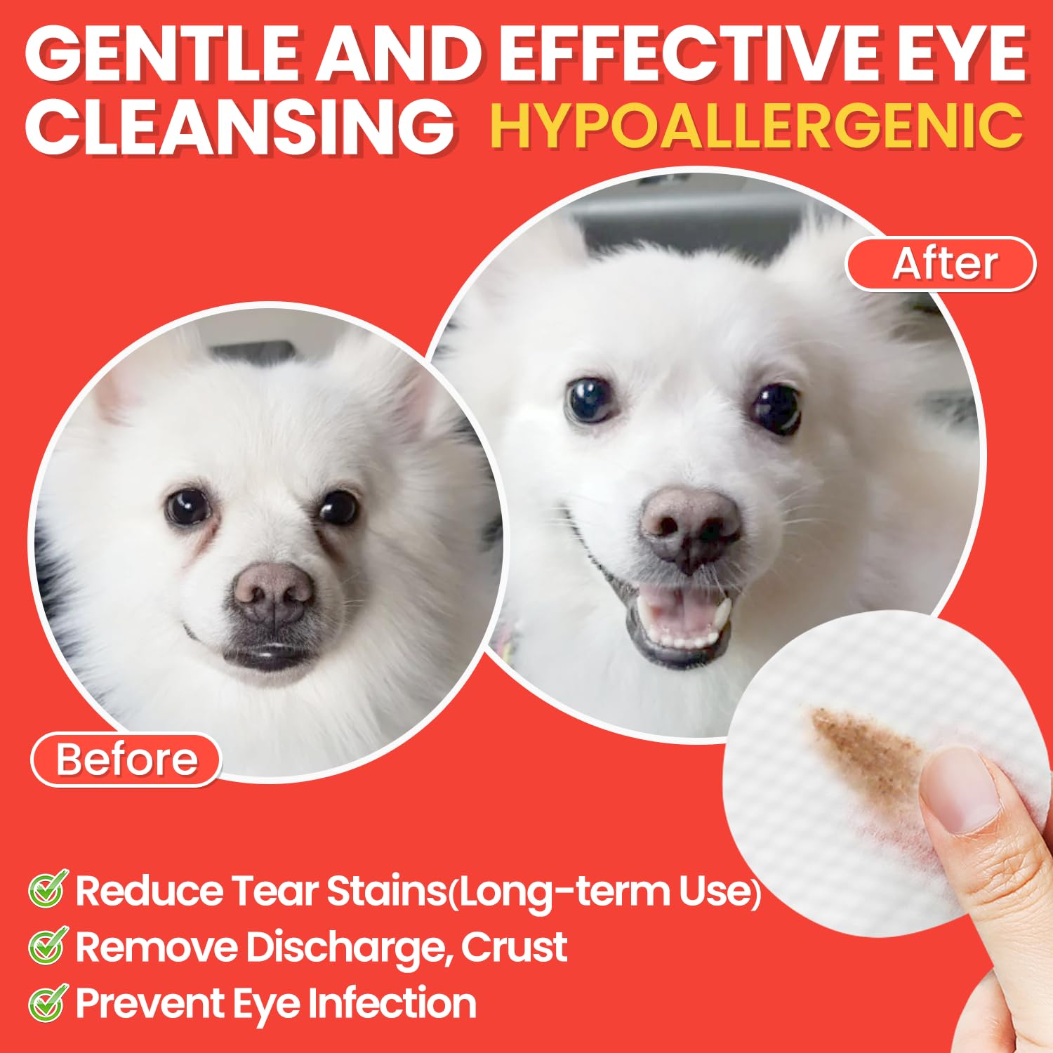 MCTRHG Dog Eye Wipes, Tear Stain Remover for Dogs & Cats 100 PCS, Gently Remove Eye Tear Stains, Eye Discharges and Debris, Natural Formulated Pet Eye Wipes for Cleaning & Soothing