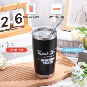 Hoemwarm 6 Pcs Thank You Coach Christmas Gifts Best Coach Ever 20 oz Stainless Steel Tumbler Thank You Hat Appreciation Keychain Scented Candle Greeting Card Gift for Baseball Soccer Basketball