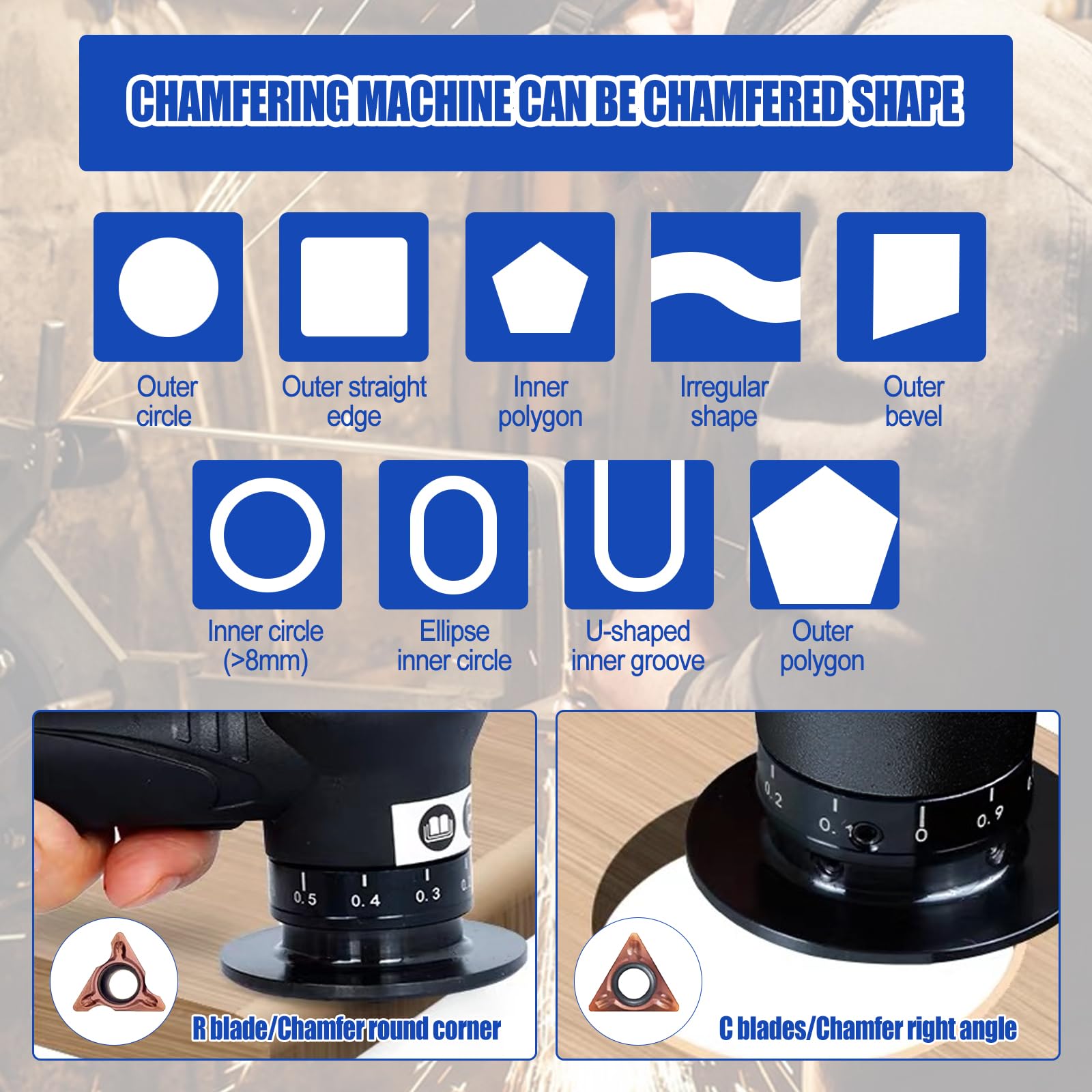 Aepiraza Mini Pneumatic Chamfering Machine, 45 Degree Air Chamfer Deburring Tool Portable Handheld Air Chamfer Tool Air Chamfer Tool Deburring Tool for Trimming, Chamfer Deburring (2 In 1)