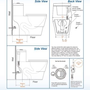 WOODBRIDGEE One Piece Toilet with Soft Closing Seat, Chair Height, 1.28 GPF Dual, Water Sensed, 1000 Gram MaP Flushing Score Toilet with Chorme Button, White,T0001-F-C