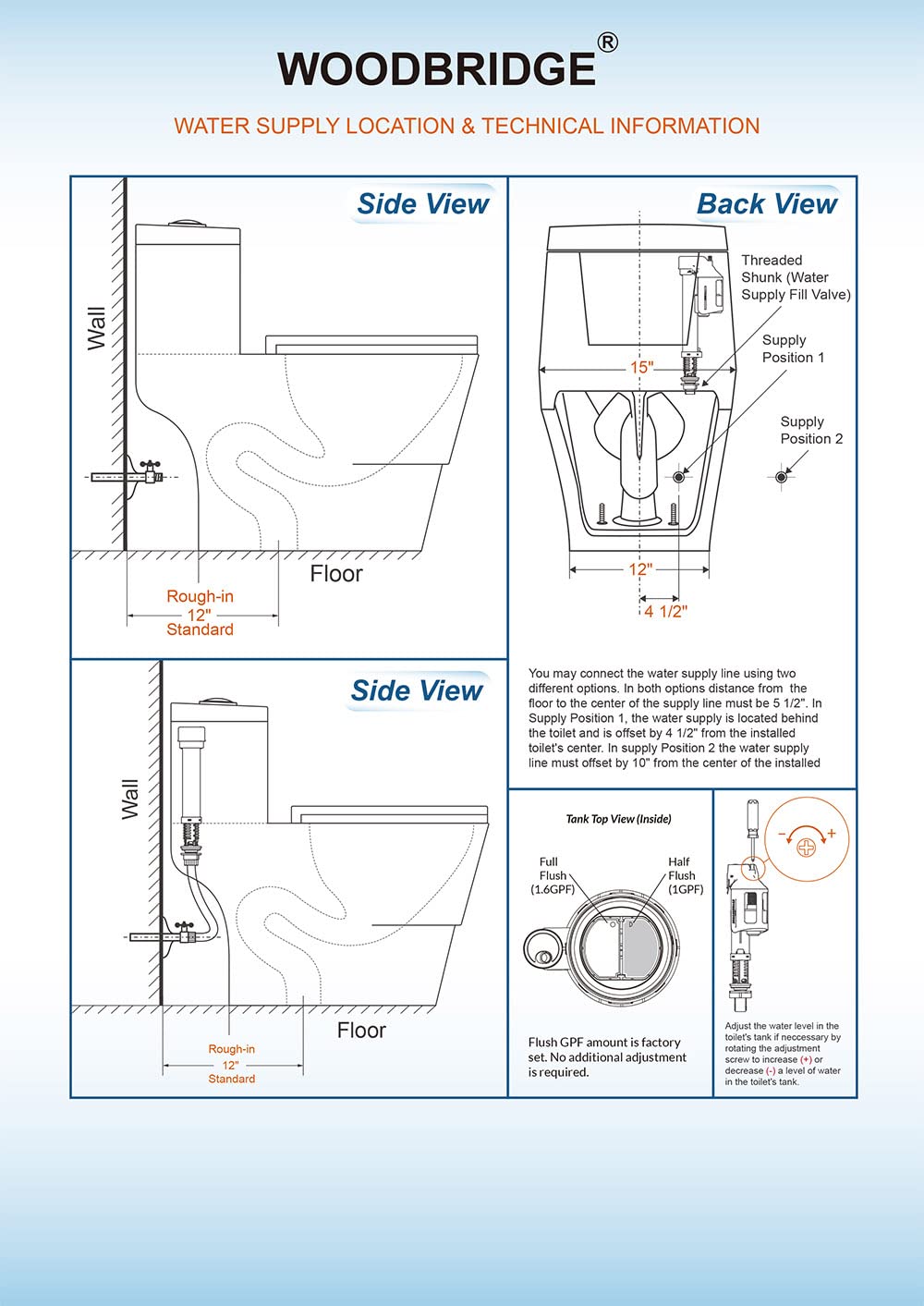 WOODBRIDGEE One Piece Toilet with Soft Closing Seat, Chair Height, 1.28 GPF Dual, Water Sensed, 1000 Gram MaP Flushing Score Toilet with Chorme Button, White,T0001-F-C