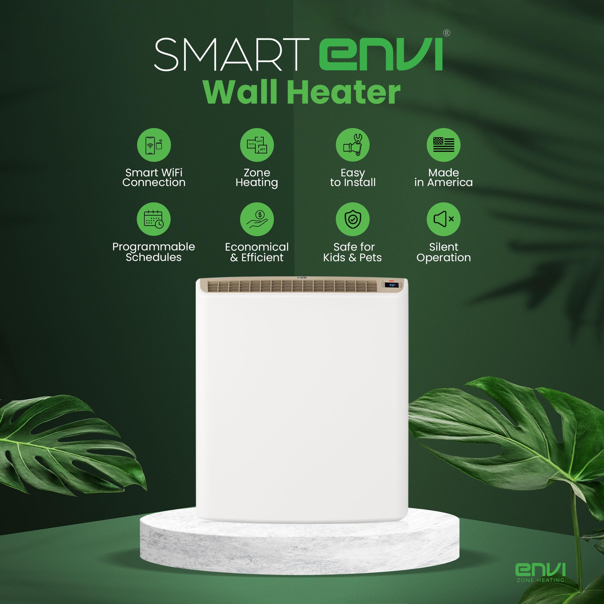 Smart Envi Wi-fi Plug-in Electric Wall Heater - Energy Efficient Smart Heaters for Indoor Use - App Controlled Electric Heater with Thermal Shut Off Switch - Compatible with Alexa & Google Home