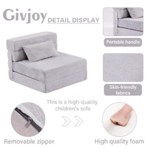 Givjoy Folding Sofa Bed Floor Mattress for Kids with Pillow, Toddler Washable Folding Floor Nap Mat for Sleeping Daycare, Child Fold Up Sofa Futon Folding Chair Bed with Storage Bag for Girls and Boys