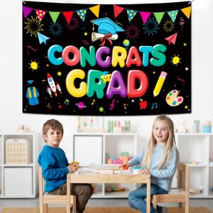 Unibday Kindergarten Graduation Decorations, 2024 Kindergarten Graduation Banner,70x43 Inch Preschool Congrats Grad Banner Pre K Graduation Party Backdrop for Kids Graduation Yard Decorations, Black