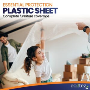 Ecotez 6 Pack 12 x 9 ft Extra Large Painter’s Plastic Drop Cloth Painting Sheet-Light & Durable Dust Cover-Clear Plastic Sheet-Plastic Sheeting-Plastic Cover-Paint Drop Cloth- Plastic Floor Protector