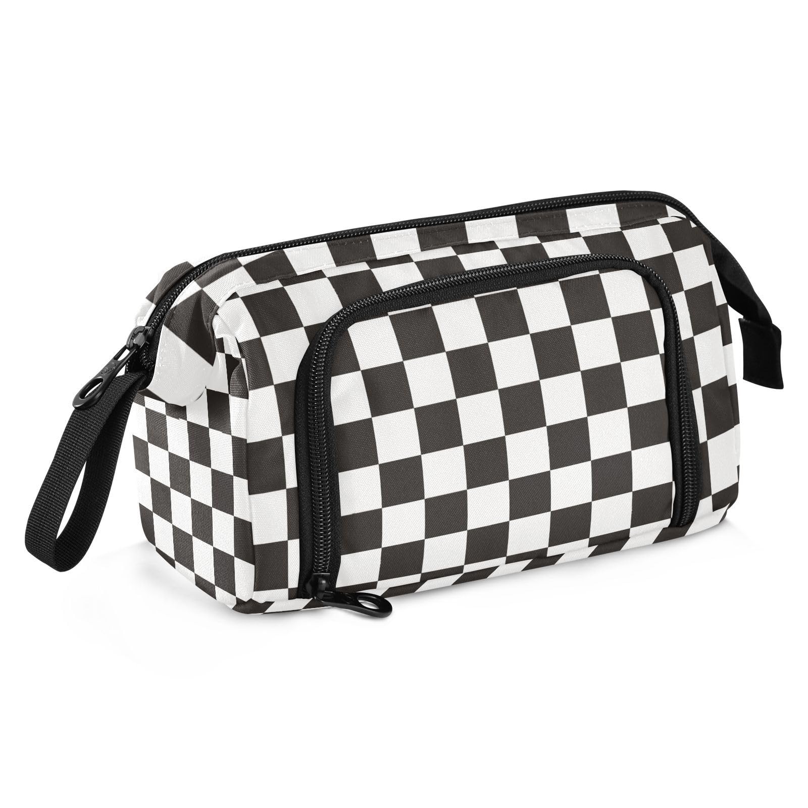 ElliTarr Pencil Case Pouch Bag Organizer Aesthetic Pen Case for Teen Girls Boys and Adults Large Capacity Portable Gift Choice Checkered Black and White