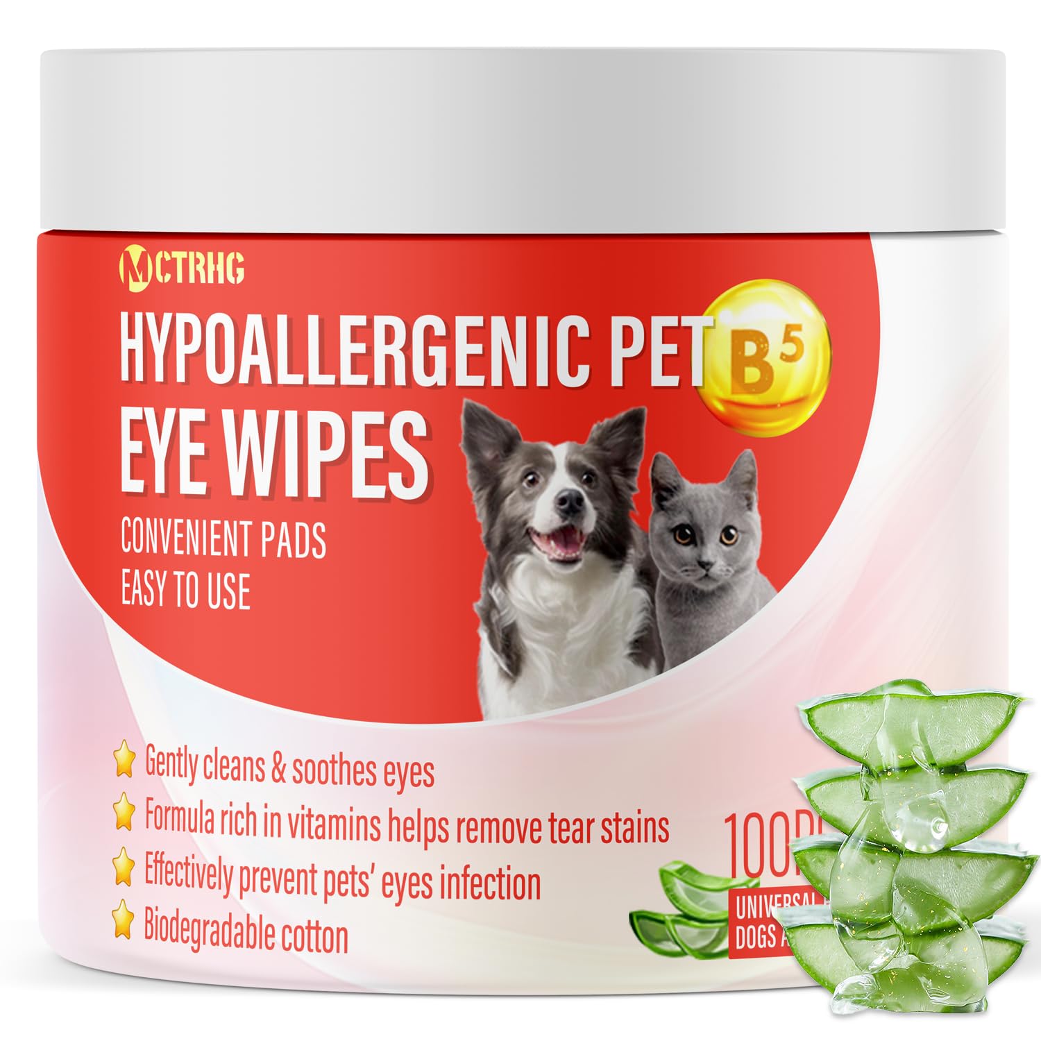 MCTRHG Dog Eye Wipes, Tear Stain Remover for Dogs & Cats 100 PCS, Gently Remove Eye Tear Stains, Eye Discharges and Debris, Natural Formulated Pet Eye Wipes for Cleaning & Soothing