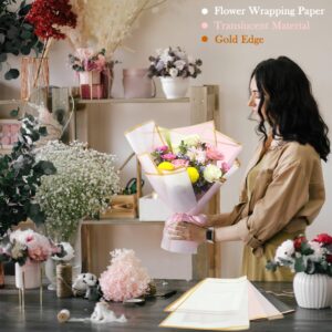 Unarty 20 Sheets 5 Colors Flower Wrapping Paper, Waterproof Bouquet Wrapping Paper with Gold Edge, Floral Wrapping Paper 22.8 x 22.8 Inch, Black, Pink, White, Red, Champagne Colors