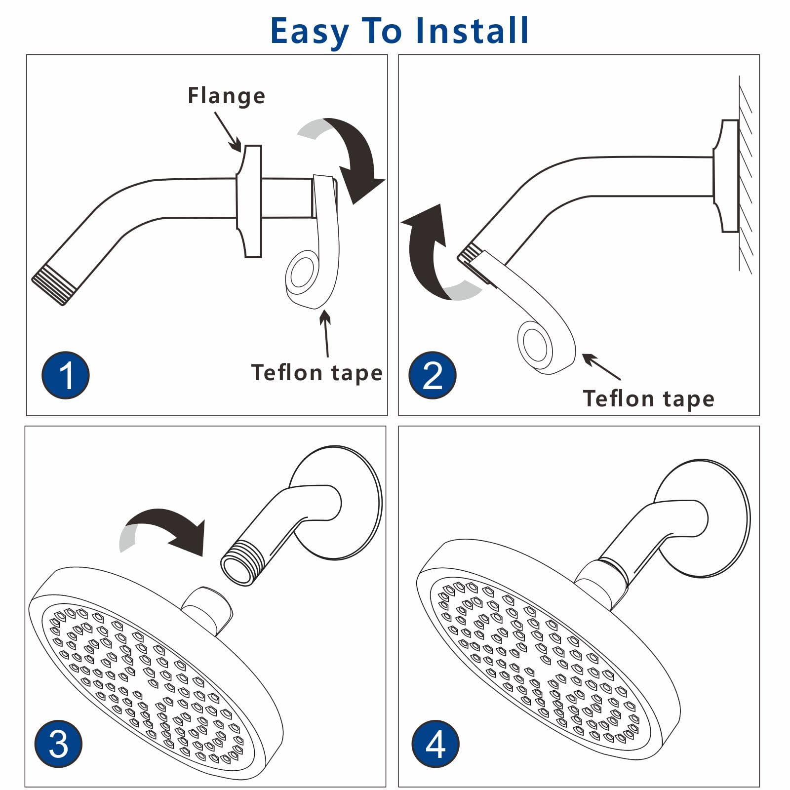 Eolax 8 Inch Shower Arm and Flange, Made of Stainless Steel, Wall-Mounted For Fixed Shower Head and Handheld Showerhead Mounts (8" Chrome)