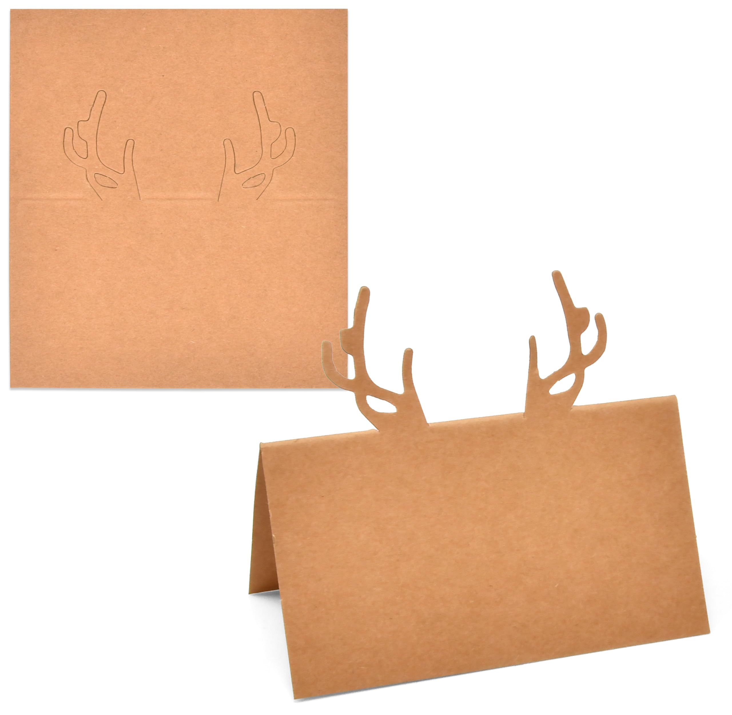 100 Pack Christmas Place Cards Holiday Seating Name Card Die Cut Xmas Reindeer Antlers Table Setting Folded Paper Tent Cards for Winter Dinner Wedding Tables Placement Party Decorations 2" x 3.5"