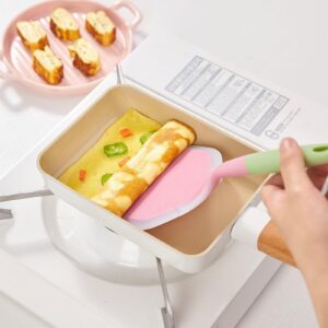 BEIJIALY Japanese Omelette Pan, Japanese Breakfast Pan, Rectangular Shaped Ceramic Coating Non Stick Pancake Egg Roll Frying Pan with Wood Handle