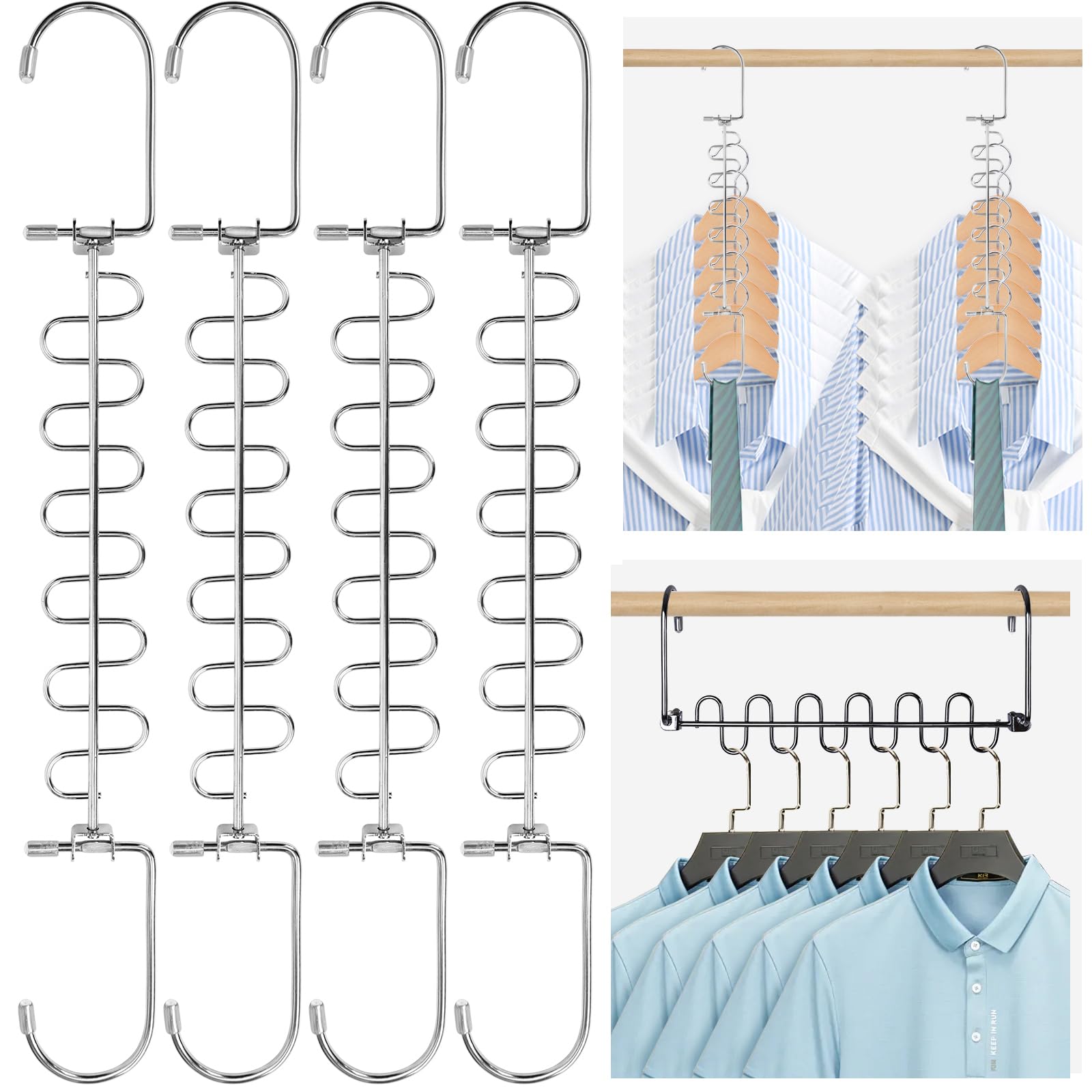 MCPINKY 4PCS Metal Space Saving Hangers, Cascading Space Saving Hanger Stainless Steel Hanger for Travel Closet Clothing Storage