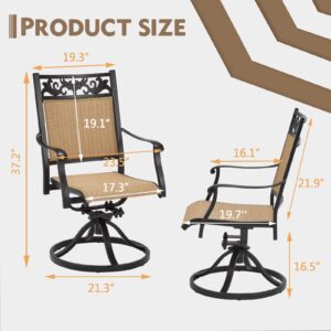 EROMMY Patio Swivel Chairs Set of 2, All-Weather Cast Aluminum Patio Sling Dining Chairs, Outdoor Swivel Rocker Chairs for Backyard, Garden, Deck, Porch, Balcony, Brown