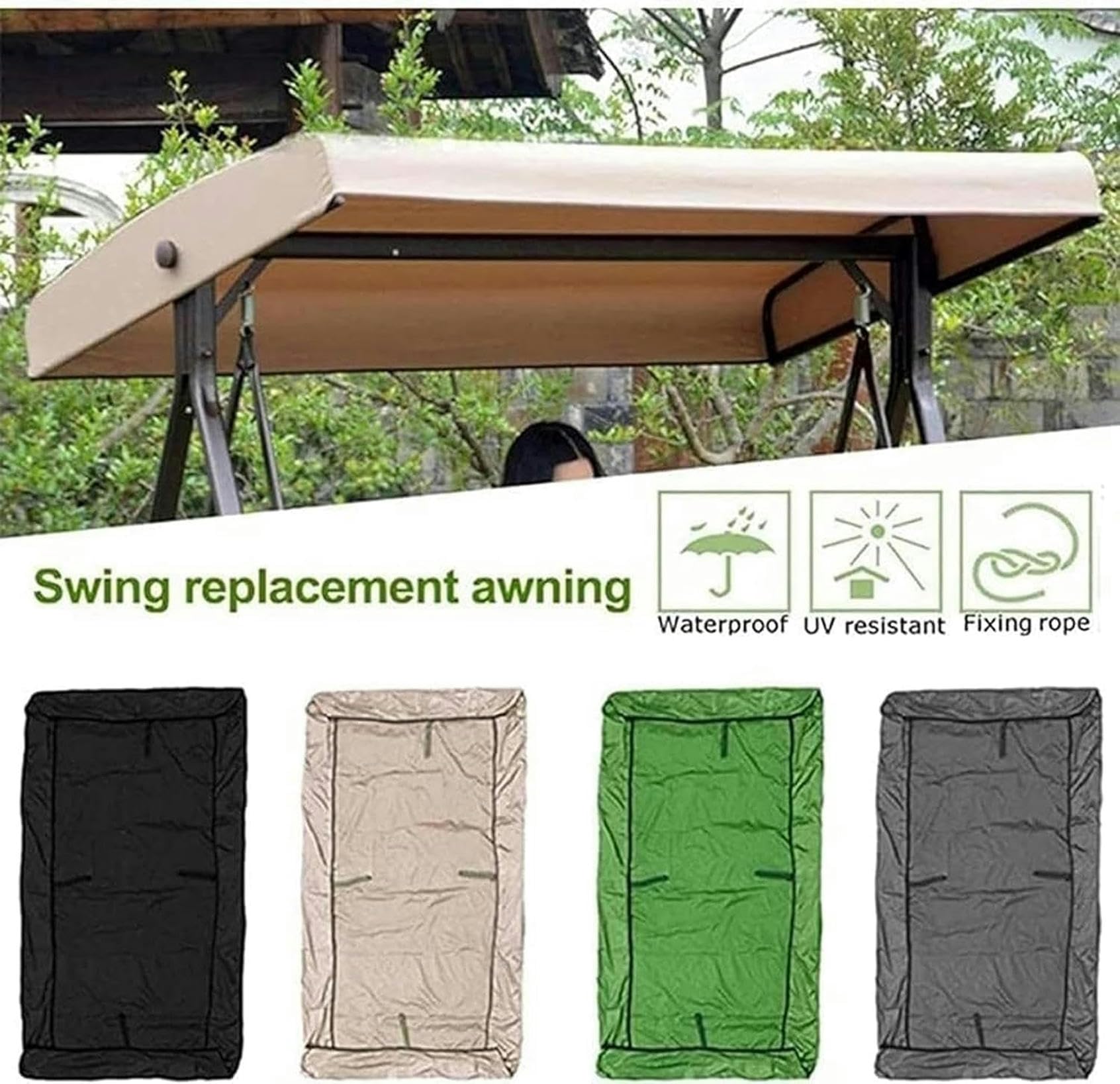 BTURYT 210D Oxford Cloth Patio Swing Top Cover with 4 Reinforced Corner Pockets,Replacement Canopy for Swing Seat 3 Seater Garden Hammock Cover-(top Cover only)