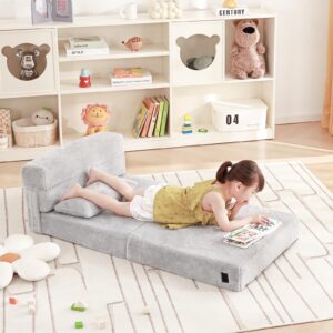 Givjoy Folding Sofa Bed Floor Mattress for Kids with Pillow, Toddler Washable Folding Floor Nap Mat for Sleeping Daycare, Child Fold Up Sofa Futon Folding Chair Bed with Storage Bag for Girls and Boys