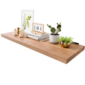 LUPWNEKA 36 Inch Solid Oak Floating Shelves for Wall - Natural Wood 12 Inch Deep Wall Shelf, Rustic Display Shelf Wall Mounted, Hanging Wall Shelf Decoration for Bedroom, Bathroom, Living Room