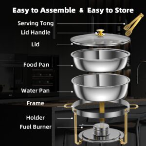 Amhier 5 Qt Chafing Dishes for Buffet with Glass Lid and Holder, Stainless Steel Chafing Dish Buffet Set with Food and Water Pans for Parties and Weddings, Gold, 3 Pack